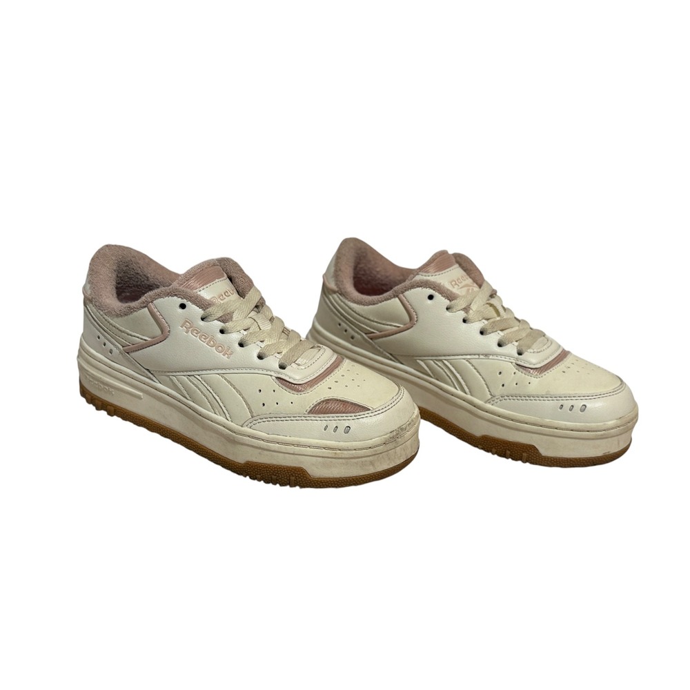 Reebok Club C Double Platform Sneakers Chalk Rose Pink Gum Sole Womens